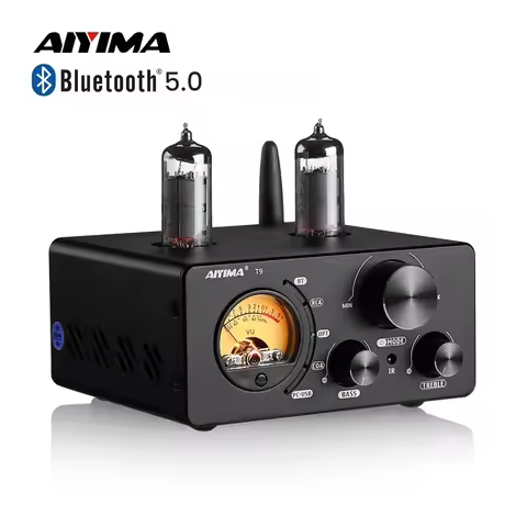 AIYIMA Audio T9 HiFi Bluetooth 5.0 Vacuum Tube Amplifier USB DAC Stereo Amplificador COAX OPT VU Met