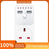 Countdown Timer Socket UK Plug – 2 USB Ports 5V 2.1A 1-10 Hour Timer Energy Saving Overload Protecti