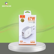 CHARGER WITH CABLE MULTI SLOT TC+USBA BINTANG TYPE C-TYPE C 67W