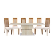 INDEX LIVING MALL ชุดโต๊ะอาหาร รุ่นโซเรลล่า+เททัม (โต๊ะ 1+เก้าอี้ 6) - สีขาว/ครีม