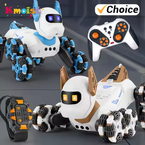 2.4G Remote Control Robot Dog 8 Wheels with Lights Sound Spray Dual Control Children Multi-function 