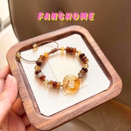 Amber Drawstring Bracelet - Antique Style Amber Knot Stone Bead Bracelet