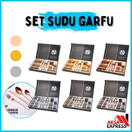 24/30Set Sudu Garfu Hadiah Kahwin Sudu Stainless Steel Spoon And Fork Set Weeding Gift Cutlery Set K