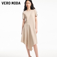 Vero Moda ชุดเดรสคอตั้งโลหะตกแต่งไม่สมมาตรฤดูร้อน กระโปรงทรงเอ แขนสั้น ความยาวปานกลาง ชุดเดรสผู้หญิง