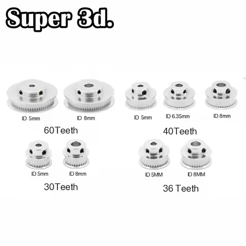 2GT Timing Pulle 30T 36T 40T 60T Teeth Bore 5/6.35/8mm Belt Width 6mm 3D Printer GT2 Timing Belt Alu