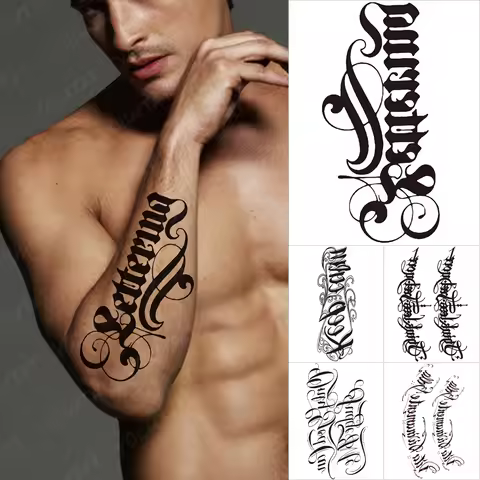 Handwriting Font Waterproof Temporary Tattoo Sticker Text Word Chicano Lettering Body Art Arm Wrist 