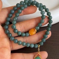 6mm瓜地馬拉天然原礦A貨藍水翡翠蜜蠟隨形翡翠彌勒佛設計多圈手串