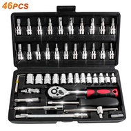 Set Kunci Socket Wrench 46 PCS Soket Kunci Pas Soket Kombinasi Peralatan Reparasi Motor-G 10028
