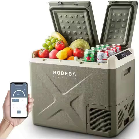 12V Portable Refrigerator, 42-Quart Dual Zone Car Cooler -4℉ to 68℉ for Outdoor Camping, Travel, and