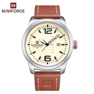 2023นาฬิกาหรู Naviforce สำหรับผู้ชาย, นาฬิกาควอทซ์นาฬิกาข้อมือสายหนังนาฬิกาข้อมือเล่นกีฬาลำลองสำหรับผู้ชาย