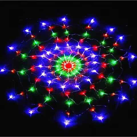 1.2m 120Leds 8 modes AC 220V Colorful Spider Web Led Fairy string Lights Festival Party Layout Hotel