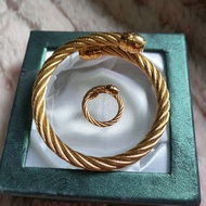 Bangle with ring freesize unisex gold stainless steel