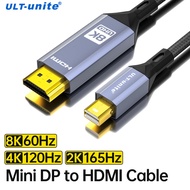 8K60Hz Mini DisplayPort to HDMI Cable 6.6FT Mini DP to HDMI Cord 4K120Hz 2K165Hz for Thunderbolt 2 i