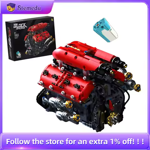 T5011 1370pcs V8 Turbo Engine Car Model Electric Building Blocks Set for Adults Small Particle DIY P