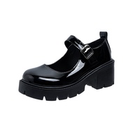 Patent Leather High Heels Mary Jane Shoes Women Japanese Style Ankle Buckle Platform Pumps Woman Pun