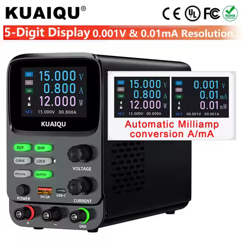 KUAIQU 5-digit Power Supply Adjustable Programmable Laboratory DC Bench Power Supply 0.001V/0.01mA H