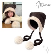ISTANU Ear Protection Hat, Wool Bear Ear Beanies Bear Hat, Cute Crochet Thickened Knitted Caps Autum