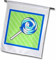 3dRose fl_43189_1 Cute Lollipop-Kawaii Candy-Blue Swirl on Green Garden Flag, 12 by 18-Inch