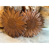 Carved Teak Wood Sunflower 30x30 cm Thickness 1 Sheet Square Color Picture Frame Wall Decoration Hom