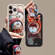 3D Doraemon With Pendant Casing For OPPO R11 R11S RENO 2 3 4 5 6 Pro Plus Soft Silicone Edge Keychain Cartoon Cute Bracelet Candy Color TPU Cover Case Phone Case