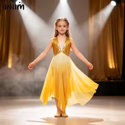 Toddler Girls Lyrical Contemporary Ballet Dance Dress Ombre Kids Stage Performance Sequin Top Costum