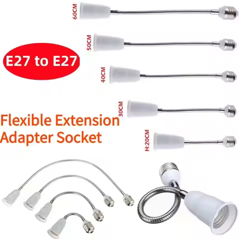 20/30/40/60cm LED Bulb Extension Tube Flexible Lengthen Lamp Holder Converter E27 To E27 Threaded La