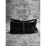 Glossy Black Leather Baguette Bag