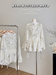 Bộ Áo Khoác Và Váy Ngắn Thêu Hạt Bạc IFashion South Seas Lady 2024 Bộ Thời Trang Mới Cho Nữ Mùa Hè C