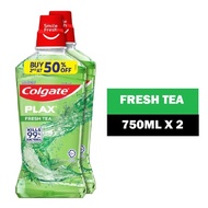 COLGATE PLAX Fresh Tea Mouthwash 750ML X 2S - Kills 99.9% Bacteria NO Alcohol