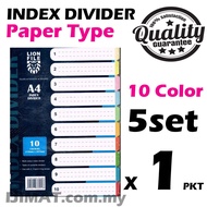 LION FILE A4 Index Divider / 10 Colour Filling Separator Paper Type 5sets (10color)