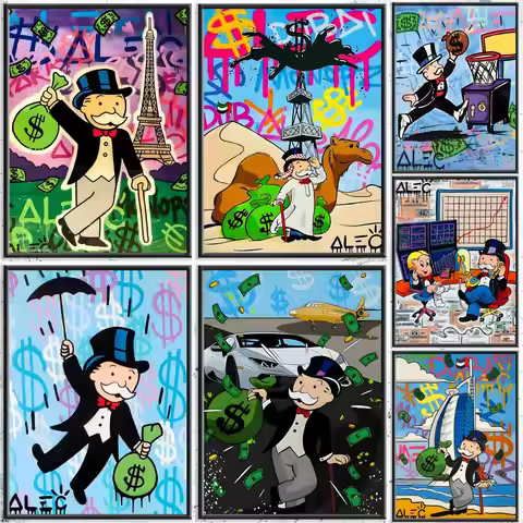 Cartoon Dollar Alec Monopoly Poster HD Waterproof Self-Adhesive Wall Art – Multi-Scene Use, Top Gift