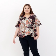 blouse batik wanita jumbo big size 628 b oversize xxl xxxl kerja pesta - brown