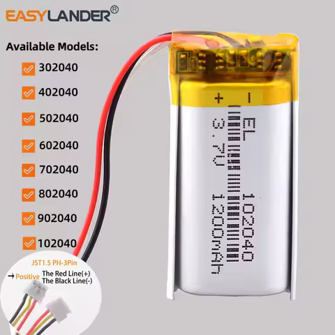 JST1.5mm 3Pin 902040 3.7V 1000mAh 302040 402040 502040 602040 702040 802040 102040 Rechargeable Lith
