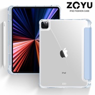 ZOYU เคสไอแพด ฝาหลังใส for 2021 iPad 2022 M2 Pro 11 Pro 12.9 2021 case เคส ipad TPU ซิลิโคนขอบนุ่ม PC เปลือกแข็งฝาหลัง พร้อมช่องเสียบปากกา รองรับขายึดแบบพับสามทบ สม
