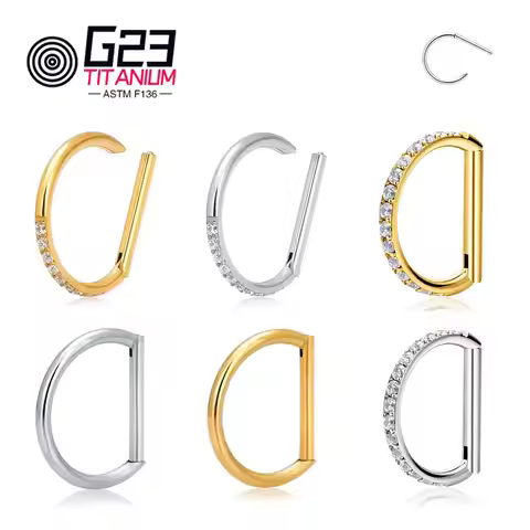 1PCS F136 Titanium D Shape Nose Ring 5A Zircon 16G Clicker Cartilage Tragus Piercing Body Jewelry Ea
