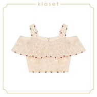 KLOSET Lace Crop Top (SS19-T006) เสื้อครอปปาดไหล่ ผ้าลูกไม้