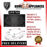 EF EFH 7625 WT VGB | 78cm GAS Hob | 2 Brass Burners | Local Warranty | Free Delivery |