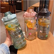 2L Reminder Fitness water bottle with straw scale Big bottle 2Liter Gym bottle Sport Student water
