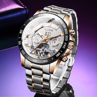 LIGE Skeleton Tourbillon Mechanical Watch Men Automatic Classic Rose Gold All Steel Mechanical Wrist Watches Reloj Hombre 2020