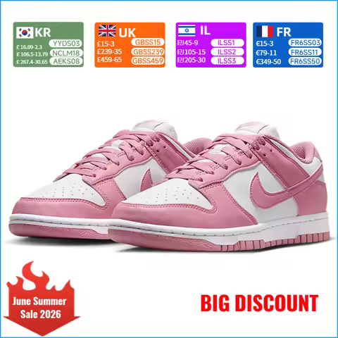 NIKE Dunk Low Retro Women's Shoes Pink & White Low-Top Retro Casual Sneakers Durable Athletic Shoes 