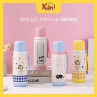 Cute thermos bottle 500ml, thermos bottle with cup lid