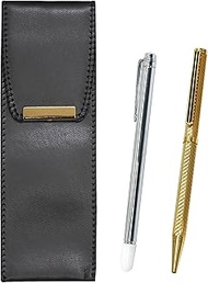 Eco Leather Pen Case, Metal Point, Brass Hexagonal Rotating Holi Gold Ballpoint Pen Set, Gold BR-701