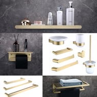 Towel Bar Paper Holder with Shelf Storage Shelf Glass Dish Cup Holder Brushed Gold Bathroom Accessories Stainless