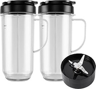 5-piece Magic Bullet Blender Cups, Tall 22oz Cup with Flip-Top To-Go Lid, Cross Blade, Blender Repla