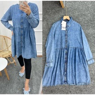 Adeline Tunic Wash JeansWanita Long Tunic Midi Dress Denim Dodia