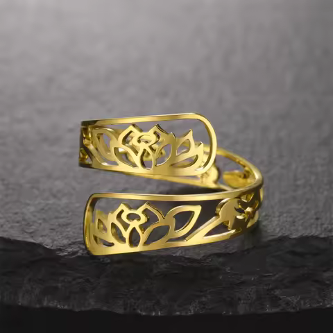 My Shape Lotus Flower Rings for Women Stainless Steel Rings Adjustable Size Pinky Finger Ring Buddhi