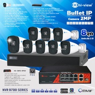Hi-view ชุดกล้องวงจรปิด Bullet IP Camera 2MP รุ่น HP-97B203PE (8ตัว) + NVR 8Ch รุ่น HP-9708 + POE Switch 10 port รุ่น HG-SW10 4P8S1