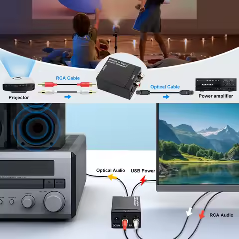 ADC Analog To Digital Audio Converter RCA to Optical Toslink Audio Adapter Analog Digital Fiber Tosl