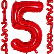 Red Number 5 Balloon 40 Inch, Big Large Foil Helium Number Balloons, Jumbo Giant Mylar Number 5 Ball