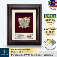(JS Pewter) 8.5"x10" Solid Wood Frame Gold Plated Pewter | Rebana Ubi | Corporate Gift Cenderahati C